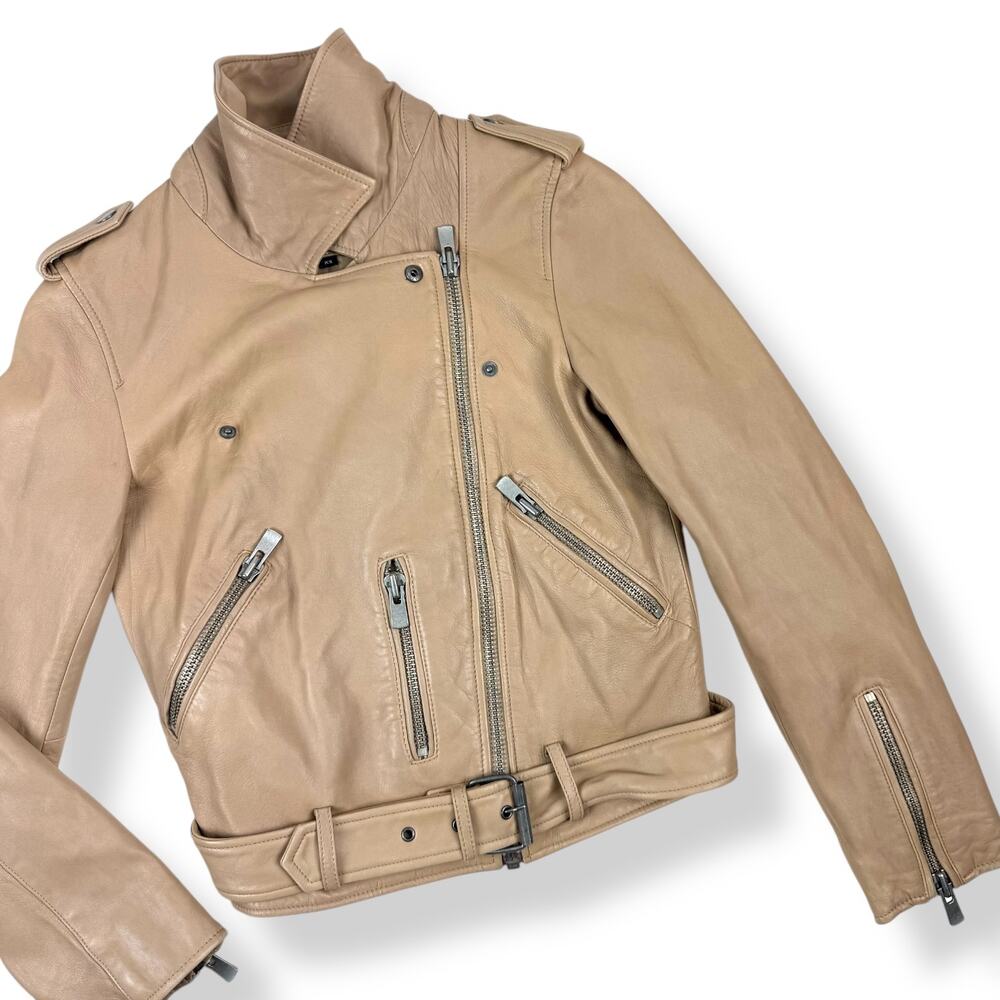 L.P.C Linea Pelle Collection tan lamb leather motorcycle jacket fitted - Picture 4 of 16